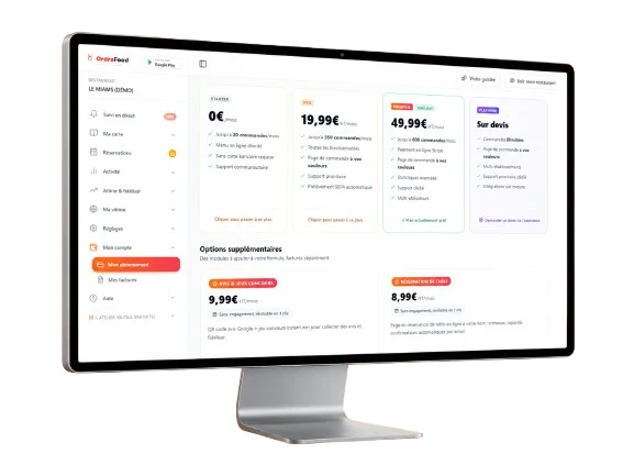 Plans tarifaires OrdraFood sans commission pour le site et la commande en ligne