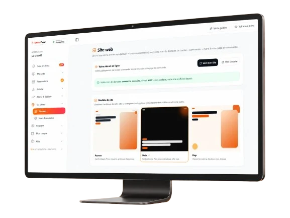 Site web vitrine du restaurant à son nom et ses couleurs avec OrdraFood