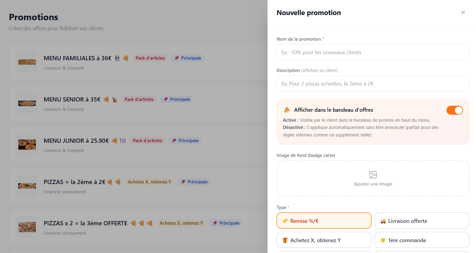 Promotions - Plus de 0% commission après migration GloriaFood