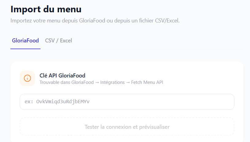 Import menu GloriaFood - Complétez votre migration en 1 minute