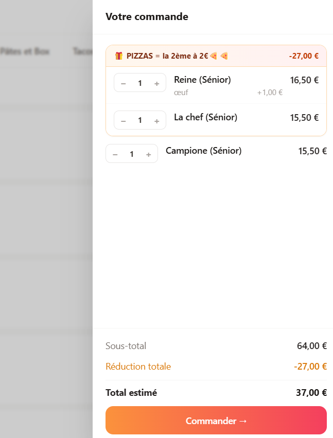 Page de commande - Interface client moderne après migration GloriaFood